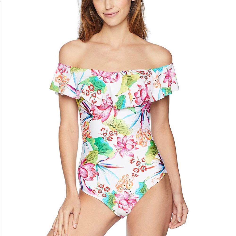 La Blanca Swim Bora Bora off shoulder one piece.  NWT, size 10.